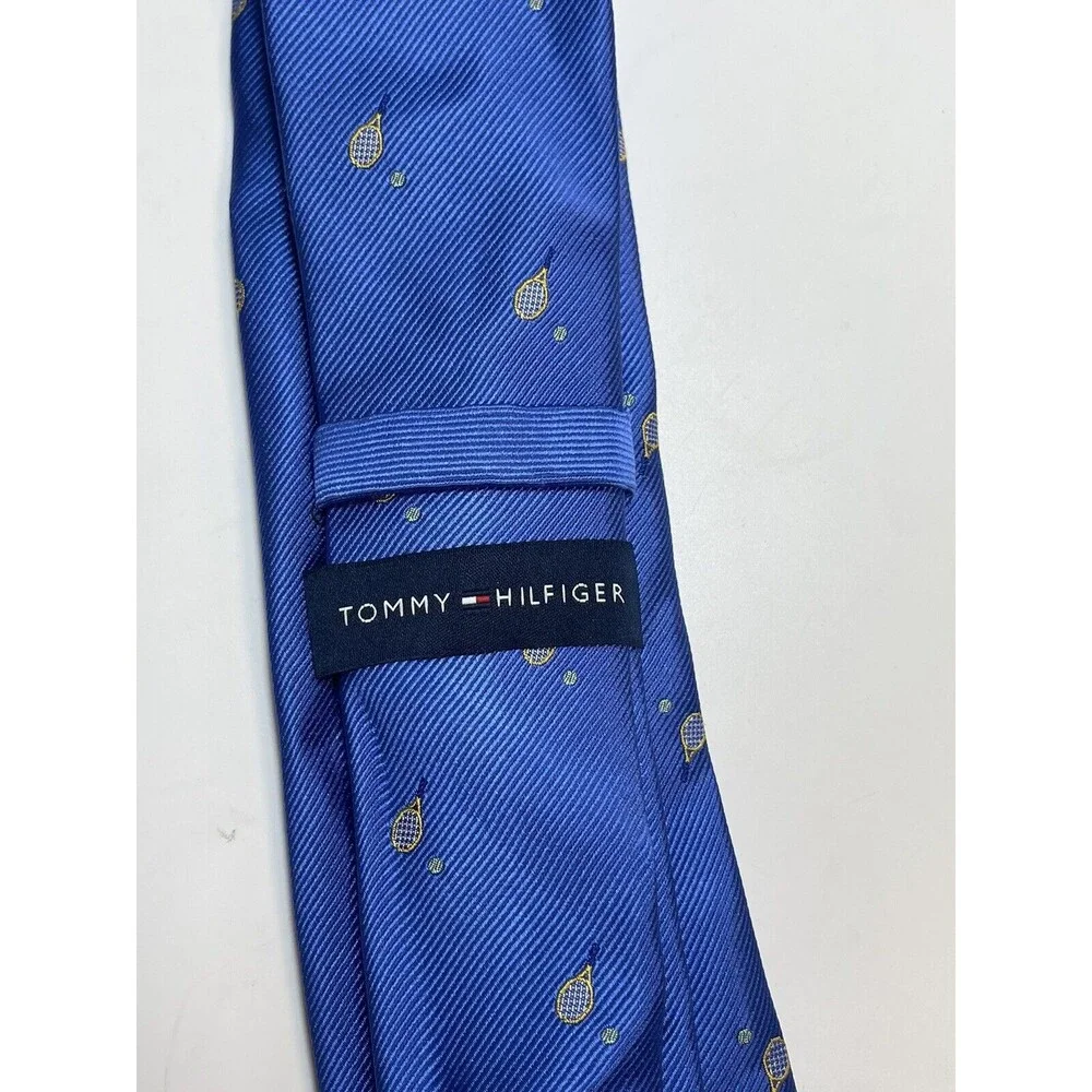 Tommy Hilfiger Racket And Ball Blue Silk Blend Neck Tie New